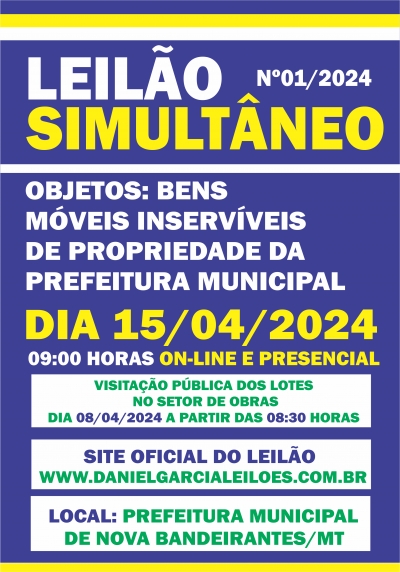 LEILÃO SIMULTÂNEO PREFEITURA MUNICIPAL DE NOVA BANDEIRANTES